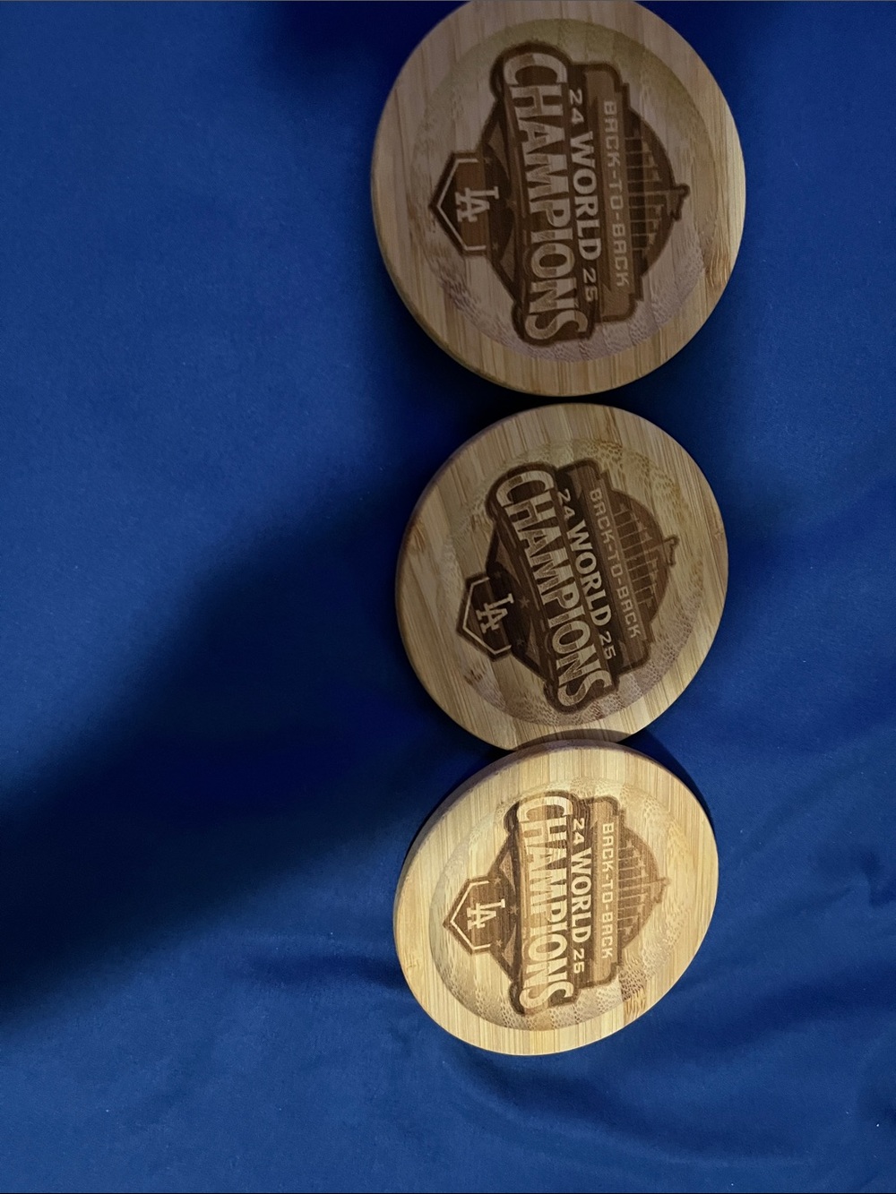 Los Angeles Dodgers 2025World Champions Bamboo Coasters - Set of 3 - Natural